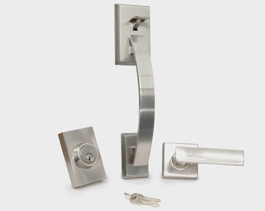 silver front door handle