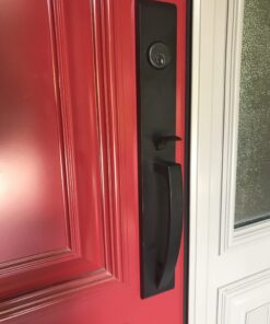 long backplate entry door handleset, available in Satin Nickel and Black Matte finish